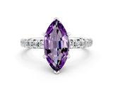 Platinum Marquise Cut Amethyst Solitaire Pavé Engagement Ring with Round Band and Prong Setting_90