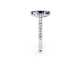 Platinum Marquise Cut Amethyst Solitaire Ring with Round  Pavé Band and Four-Prong Setting_26