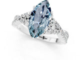 Platinum Marquise Cut Aquamarine  Halo Twist Band Solitaire Prong Setting Ring_13