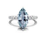 Platinum Marquise Cut Aquamarine Pavé Solitaire Ring with Round Band and Prong Setting_42