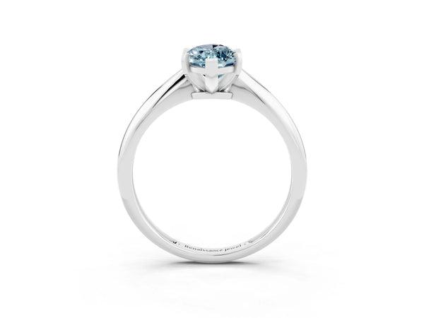 Platinum Marquise Cut Aquamarine Solitaire Engagement Ring with Classic Band and Four-Prong Setting