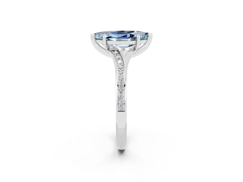 Platinum Marquise Cut Aquamarine Solitaire Ring with Pavé Band and Prong Setting_14