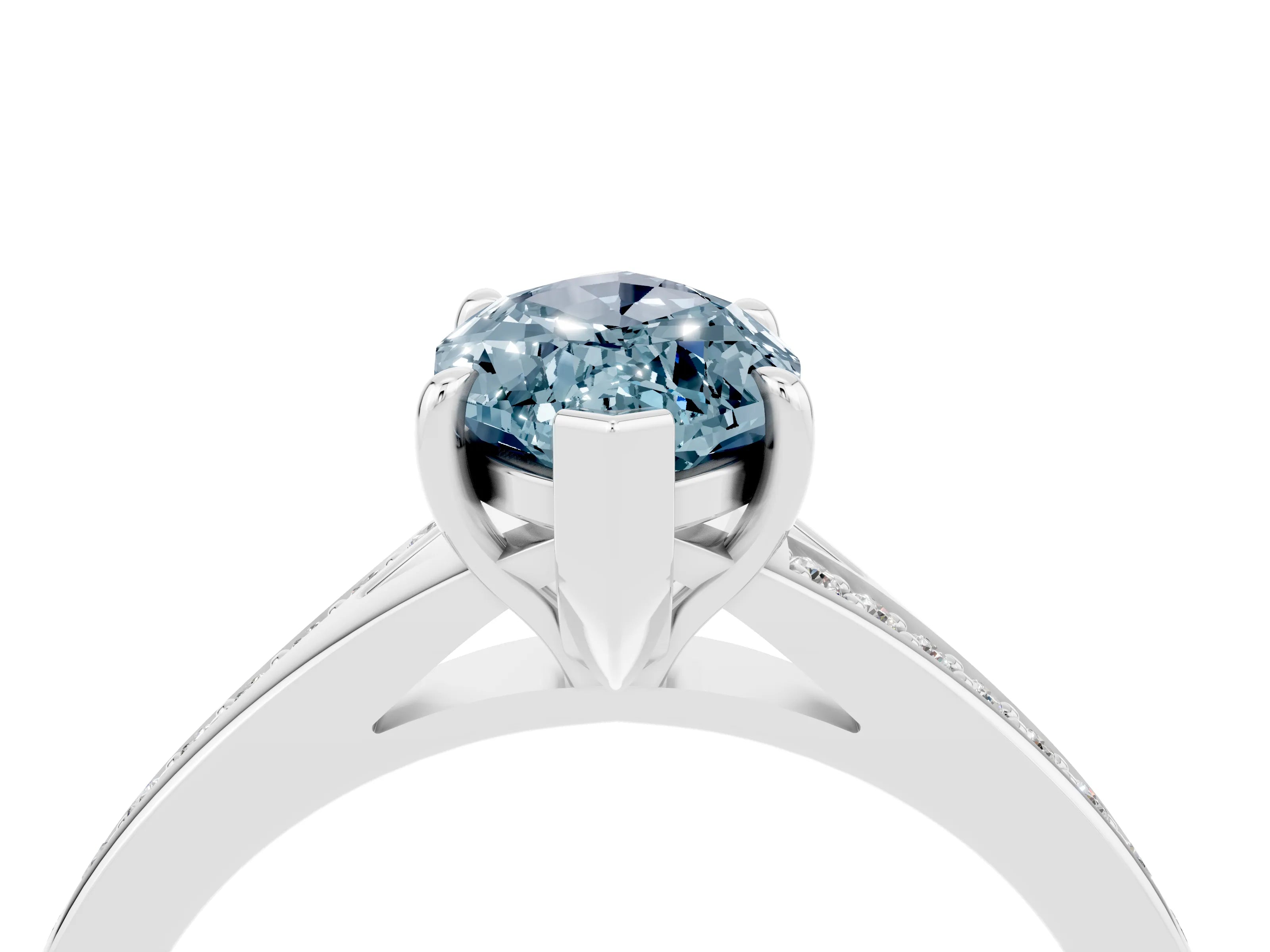 Platinum Marquise Cut Aquamarine Solitaire Ring with Pavé Band and Prong Setting_16