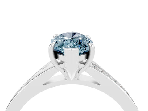 Platinum Marquise Cut Aquamarine Solitaire Ring with Pavé Band and Prong Setting_16