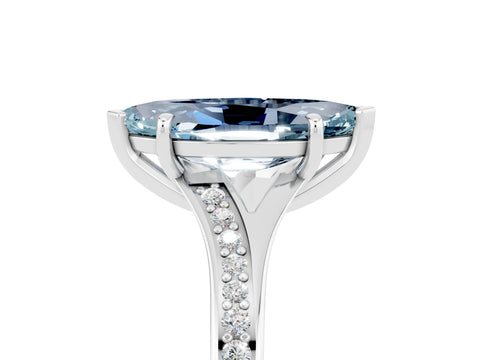 Platinum Marquise Cut Aquamarine Solitaire Ring with Pavé Band and Prong Setting_17