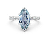 Platinum Marquise Cut Aquamarine Solitaire Ring with Round  Pavé Band and Four-Prong Setting_24