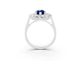 Platinum Marquise Cut Blue Sapphire Floral Double Halo Engagement Ring with Prong Setting_141