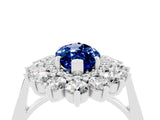 Platinum Marquise Cut Blue Sapphire Floral Double Halo Engagement Ring with Prong Setting_142