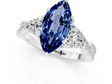 Platinum Marquise Cut Blue Sapphire  Halo Twist Band Solitaire Prong Setting Ring_13