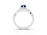 Platinum Marquise Cut Blue Sapphire  Halo Twist Band Solitaire Prong Setting Ring_15