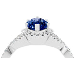 Platinum Marquise Cut Blue Sapphire  Halo Twist Band Solitaire Prong Setting Ring_16