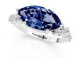 Platinum Marquise Cut Blue Sapphire Scattered Round Accent Ring with Prong Setting_55