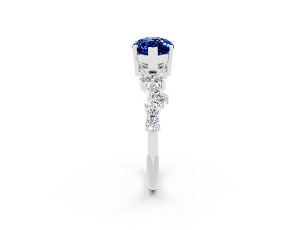 Platinum Marquise Lab-Grown Blue Sapphire Scattered Accent Engagement Ring with Open X Gallery