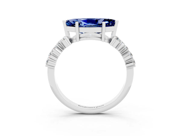 Platinum Marquise Lab-Grown Blue Sapphire Scattered Accent Engagement Ring with Open X Gallery