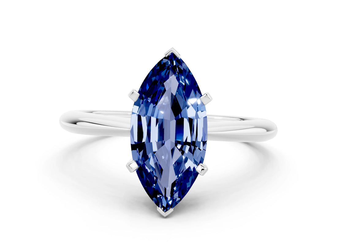 Platinum Marquise Cut Blue Sapphire Solitaire Engagement Ring with Classic Band and Four-Prong Setting_12