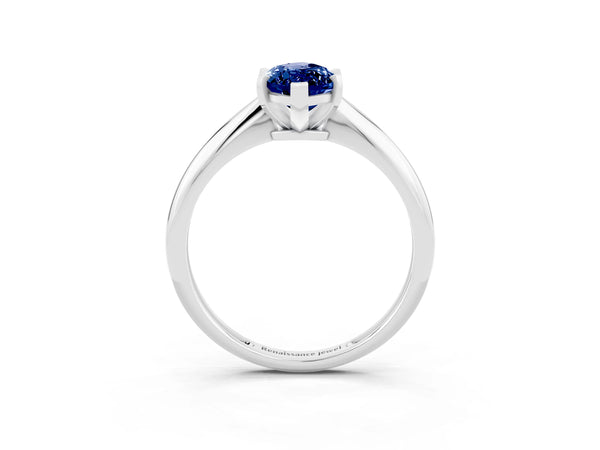 Platinum Marquise Cut Blue Sapphire Solitaire Engagement Ring with Classic Band and Four-Prong Setting
