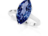 Platinum Marquise Cut Blue Sapphire Solitaire Ring with Flower Prong Setting and Classic Band_13