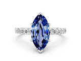 Platinum Marquise Cut Blue Sapphire Solitaire Ring with Round  Pavé Band and Four-Prong Setting_24