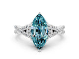 Platinum Marquise Cut Blue Topaz  Halo Twist Band Solitaire Prong Setting Ring_12