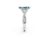Platinum Marquise Cut Blue Topaz  Halo Twist Band Solitaire Prong Setting Ring_14