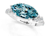 Platinum Marquise Cut Blue Topaz Scattered Round Accent Ring with Prong Setting_31