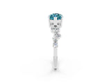 Platinum Marquise Cut Blue Topaz Scattered Round Accent Ring with Prong Setting_32