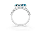 Platinum Marquise Cut Blue Topaz Scattered Round Accent Ring with Prong Setting_33