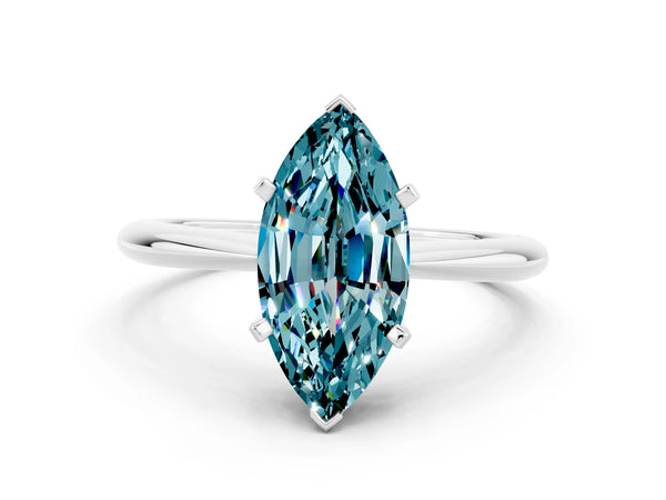 Platinum Marquise Cut Blue Topaz Solitaire Engagement Ring with Classic Band and Four-Prong Setting