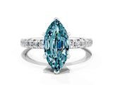 Platinum Marquise Cut Blue Topaz Solitaire Pavé Engagement Ring with Round Band and Prong Setting_90