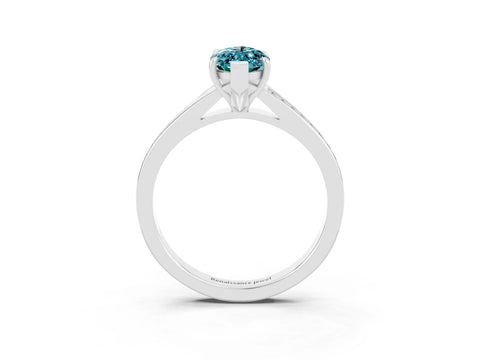 Platinum Marquise Cut Blue Topaz Solitaire Ring with Pavé Band and Prong Setting_15
