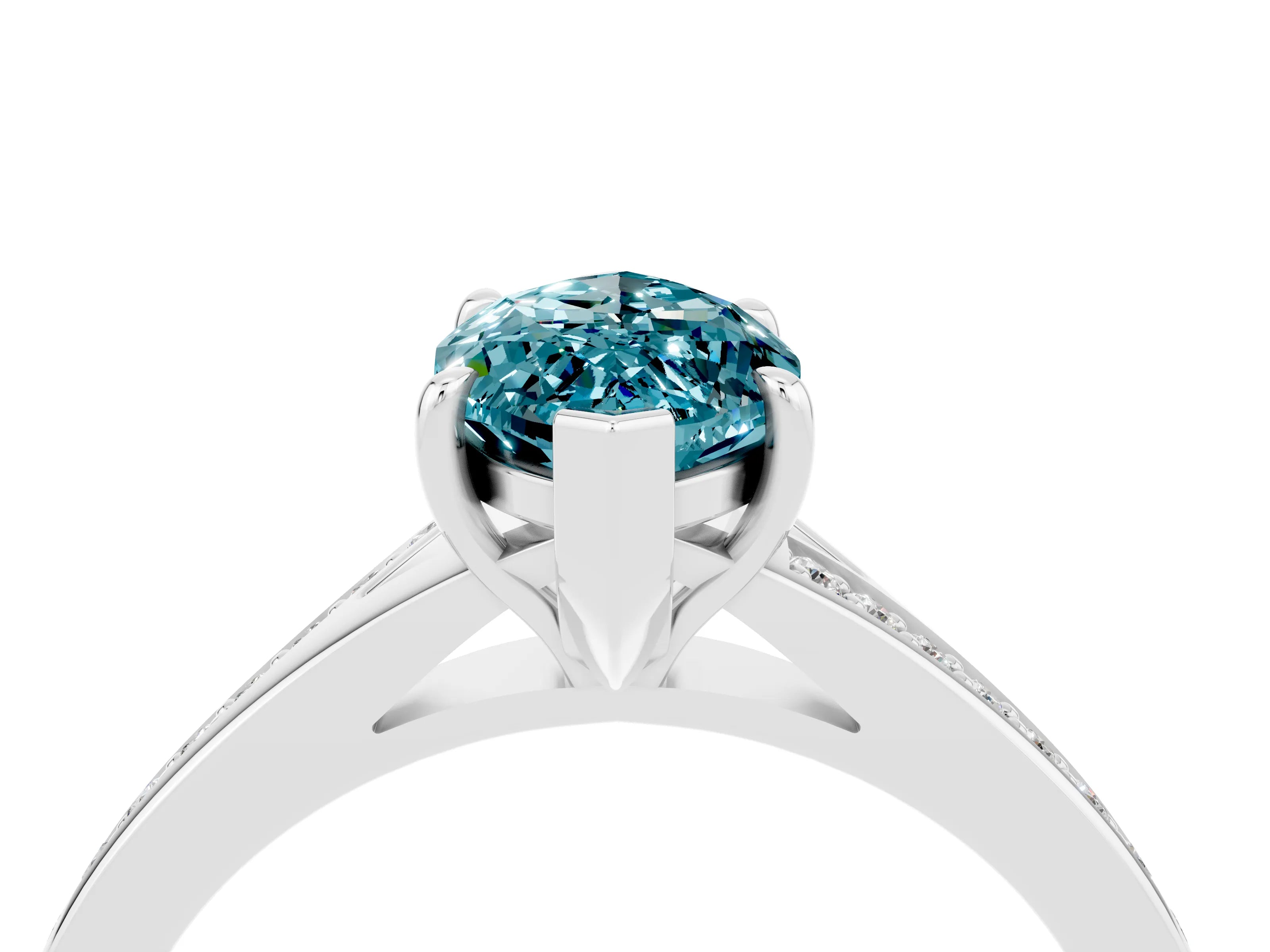Platinum Marquise Cut Blue Topaz Solitaire Ring with Pavé Band and Prong Setting_16