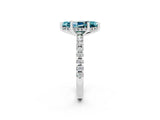 Platinum Marquise Cut Blue Topaz Solitaire Ring with Round  Pavé Band and Four-Prong Setting_26