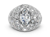 Platinum Marquise Cut Brilliant Halo Pave Diamond Milgrain Ring_13