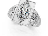 Platinum Marquise Cut Brilliant Milgrain Filigree Diamond Ring with Square Prong Setting_14