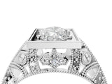 Platinum Marquise Cut Brilliant Milgrain Filigree Diamond Ring with Square Prong Setting_17