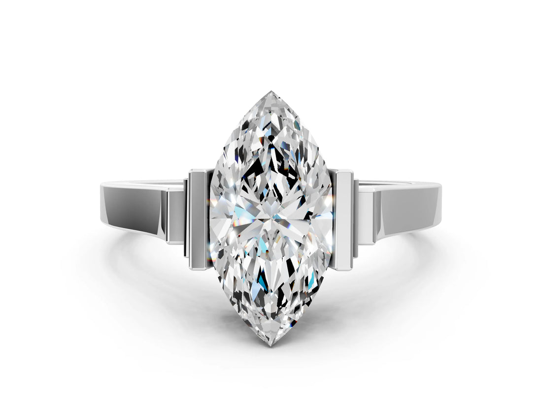 Platinum Marquise Cut Brilliant Solitaire Diamond Ring with Channel Set Band and Bar Prong Setting_60