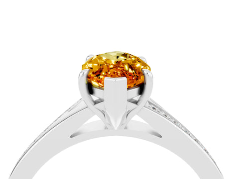Platinum Marquise Cut Citrine Solitaire Ring with Pavé Band and Prong Setting_16