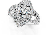 Platinum Marquise Cut Cut Diamond Halo Engagement Ring with Open Split Pavé Band_14