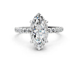 Platinum Marquise Cut Diamond Brilliant Solitaire Ring with Pavé Band and Four-Prong Setting_12