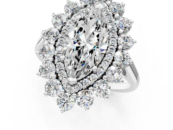 Platinum Marquise Floral Double Halo Engagement Ring Setting