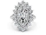 Platinum Marquise Cut Diamond Floral Double Halo Engagement Ring with Prong Setting_7