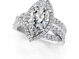 Platinum Marquise Cut Diamond Halo Ring with Round Split Shank and Prong Setting_1