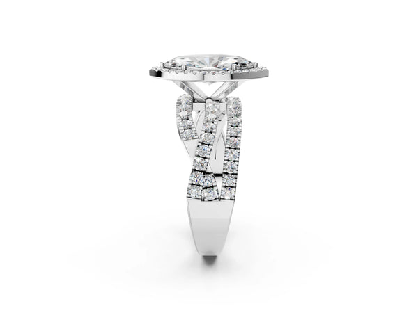 Platinum Marquise Halo Engagement Ring Setting with Twisted Pave Split Shank
