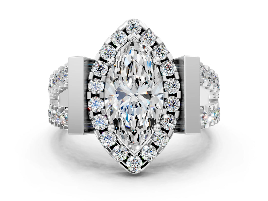 Platinum Marquise Cut Diamond Halo Split Shank Prong Set Ring_43