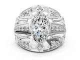 Platinum Marquise Cut Diamond Pave Art Deco Split Shank Ring with Four-Prong Setting_25