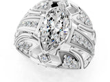 Platinum Marquise Cut Diamond Pave Art Deco Split Shank Ring with Four-Prong Setting_26