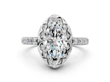 Platinum Marquise Cut Diamond Scalloped Halo Engagement Ring with Round Shared Prong Band_12