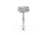 Platinum Marquise Cut Diamond Scalloped Halo Engagement Ring with Round Shared Prong Band_14