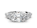 Platinum Marquise Cut Diamond Scattered Round Accent Ring with Prong Setting_6