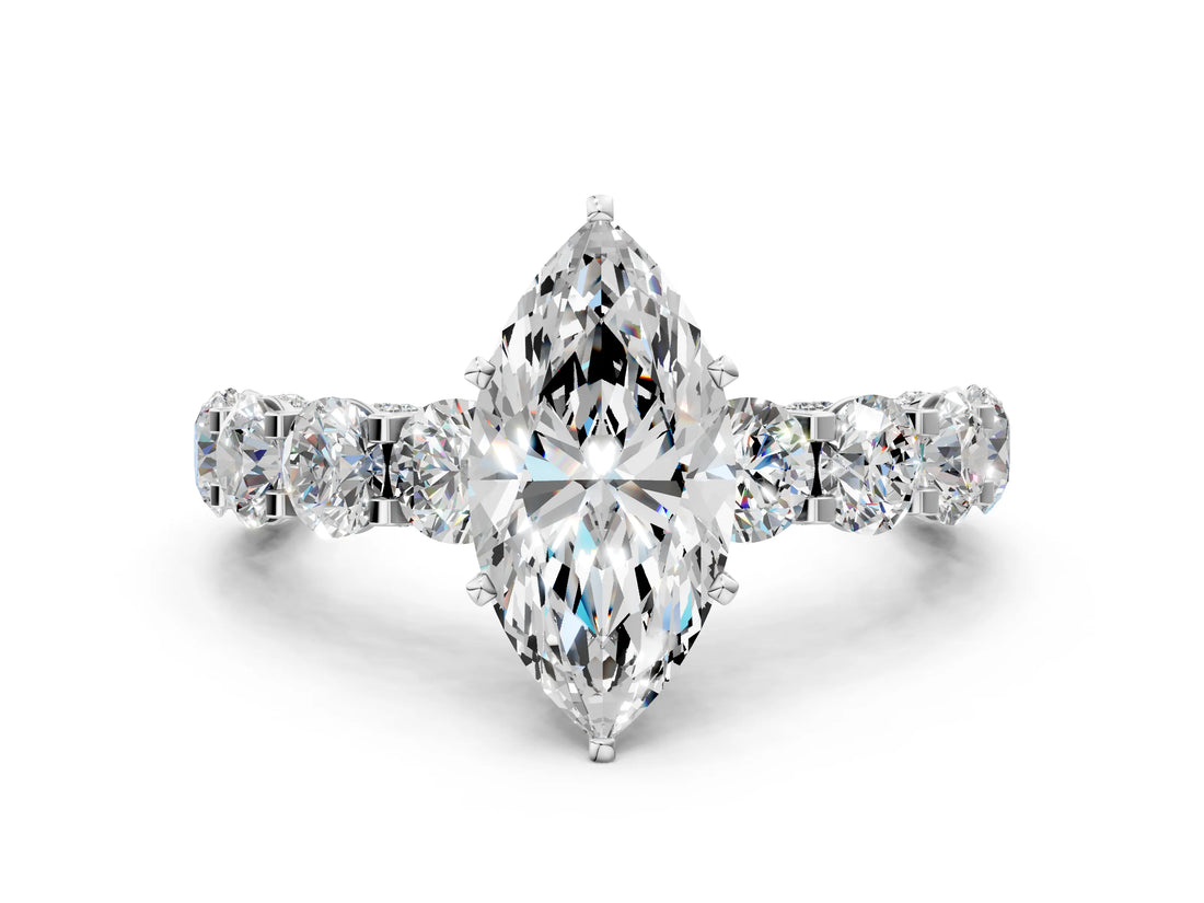 Platinum Marquise Cut Diamond Side Stone Engagement Ring with Four-Prong Setting_12